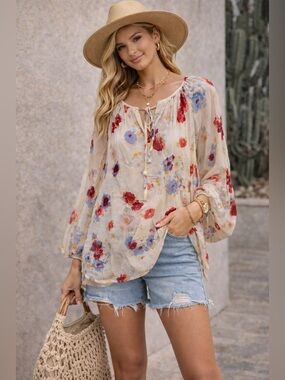Lucky Brand Boho Floral Blouse – Size Medium